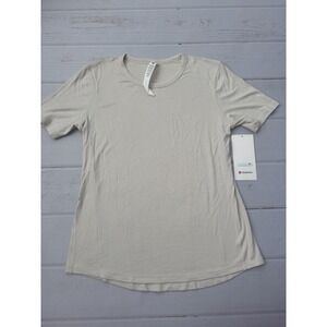 Lululemon Hold Tight Short Sleeve Ribbed Shirt Heathered Core Ultra Bone Size 14